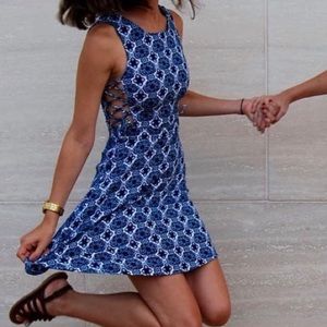 H&M Blue Patterned Mini Dress with Side Cutouts